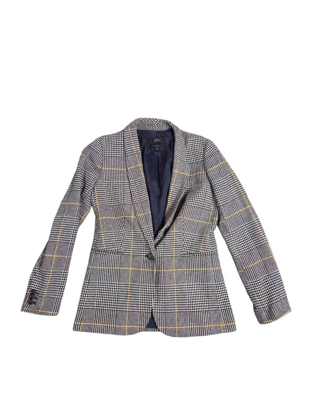 J.Crew Parke Blazer Size 2 Glen Plaid Wool Blend Houndstooth Jacket Yellow Black